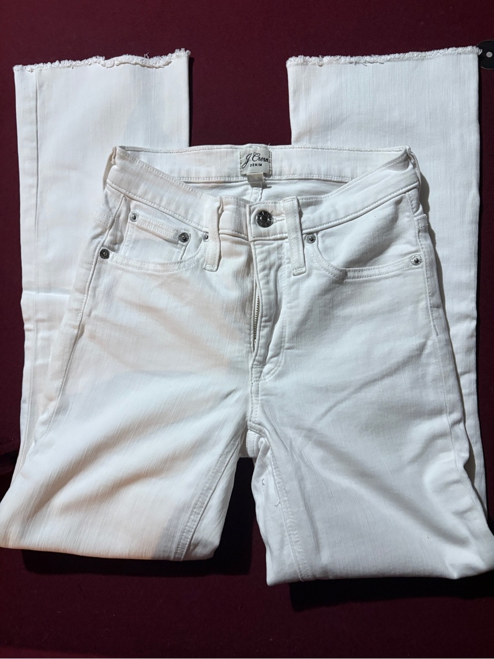 J. Crew White Skinny Jeans with Frayed Hem